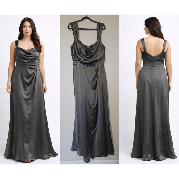 Amsale Dresses & Skirts - AmSale Satin Evening Gown Gray Draped Bodice Formal Dress Size 14 NWT